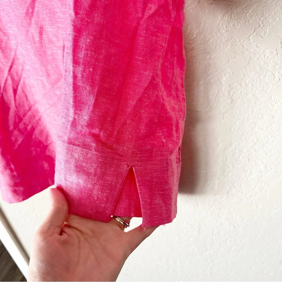 Lands' End Top Women's Large Split Neck 3/4 Sleeve Pink Tunic Linen Blend NWT - Picture 6 of 11